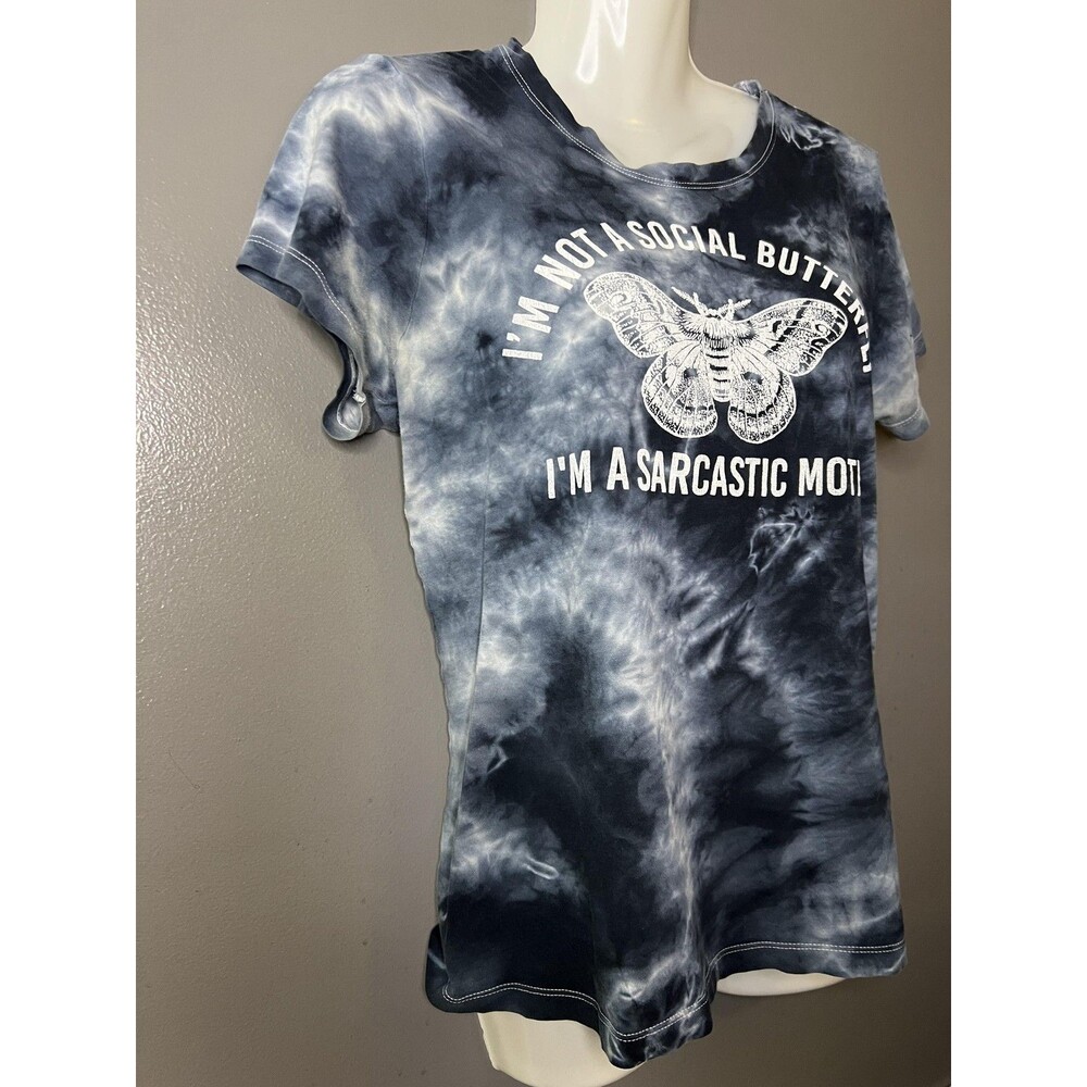 Hot Topic Shirt Womens Size Small Black Tie Dye Sarcastic Moth Graphic Tee - Picture 4 of 9